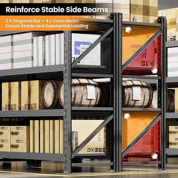 75” W Heavy Duty Metal Shelf, 8000LBS Metal Garage Shelving Units, 4 Tier Storage rack shelves, Steel Industrial Shelving , Adjustable Standing Shelf for Basement/Warehouse 75"W x 24"D x 70"H, Black