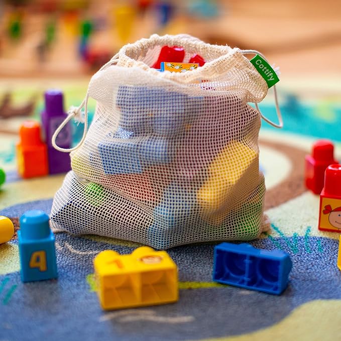 6 Reusable Produce Bags Grocery Washable | Organic Cotton Mesh Produce Bags | Double-Stitched & Tare Weigh | Mesh bags for vegetables | Cotton Produce Bags Reusable Washable | Produce bag (3 sizes)