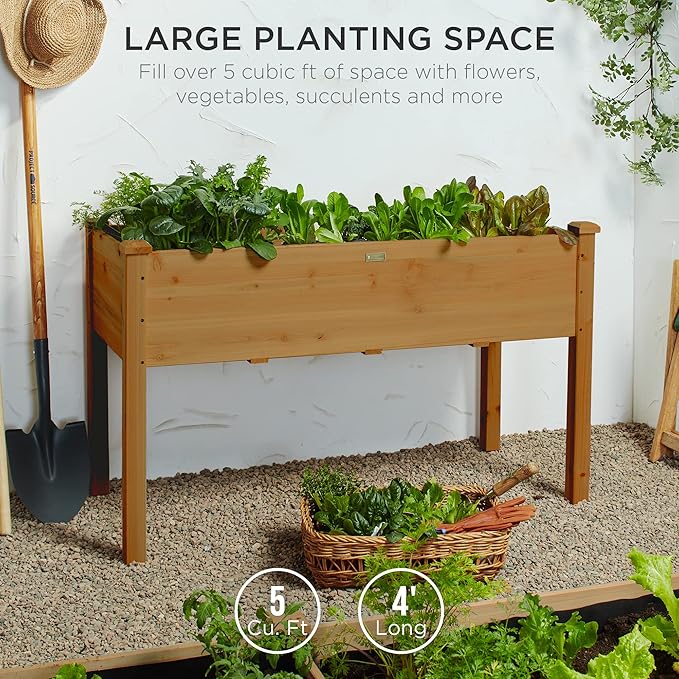 Best Choice Products 48 x 24 x 30 Inches Raised Garden Bed, Elevated Wood Planter Box Stand for Backyard, Patio, Balcony with Bed Liner, 200 Pound Capacity - Acorn Brown