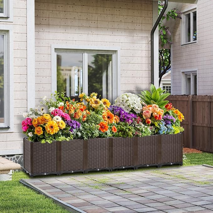 TooCust Extra Deep Rectangular Garden Planter Box - Self Watering Raised Bed 95" L x 16" W x 21" H for Outdoor Plants, Large Elevated Planters for Vegetables, Flowers, Herbs