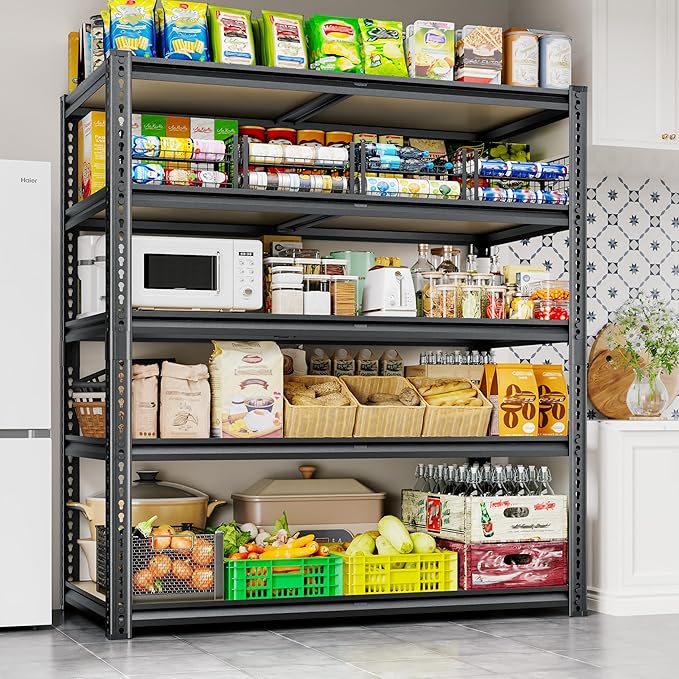 72" H Storage Shelves Heavy Duty, 2200LBS Garage Shelving, 5 Tier Metal Shelving Unit Adjustable Garage Shelves Utility Rack Shelf for Storage Warehouse Pantry Closet,40" W × 20" D × 72" H, Black