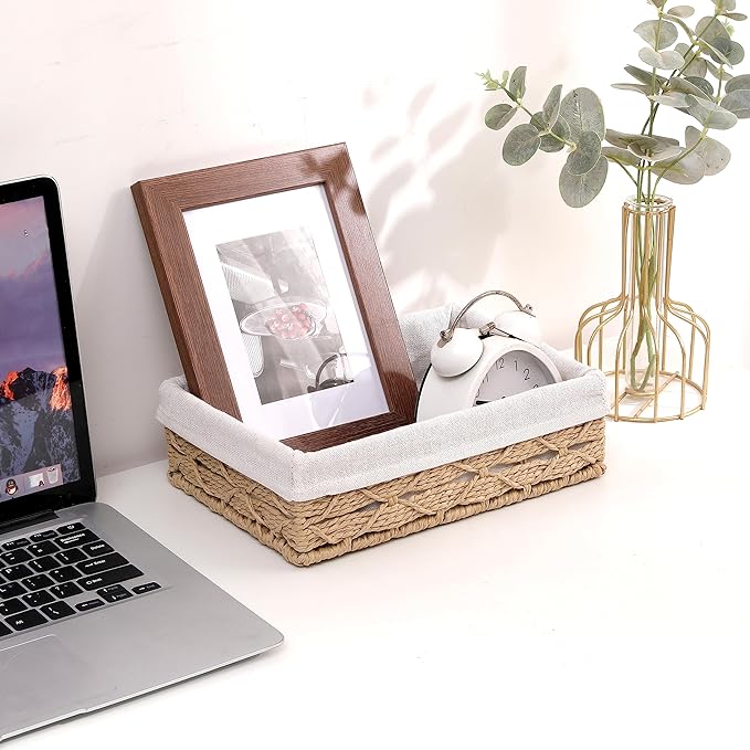 Small Wicker Baskets,Decorative Basket for Countertops tables Shelves Desk,Small Basket for Storing keys Remote Controls and Wallets in The Entryway. Set of 2, beige