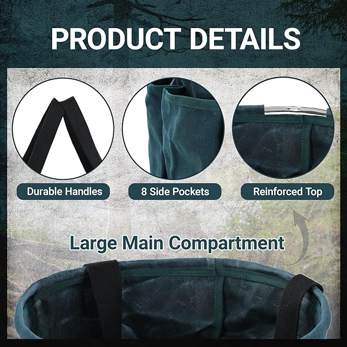 Heavy Duty Waxed Canvas Gardening Tote Bag - 14-Inch Water-Resistant Tool Organizer with 8 Pockets | Multi-Compartment Storage Solution for Pruning Shears, Gloves, and Small Tools (DarkGreen)