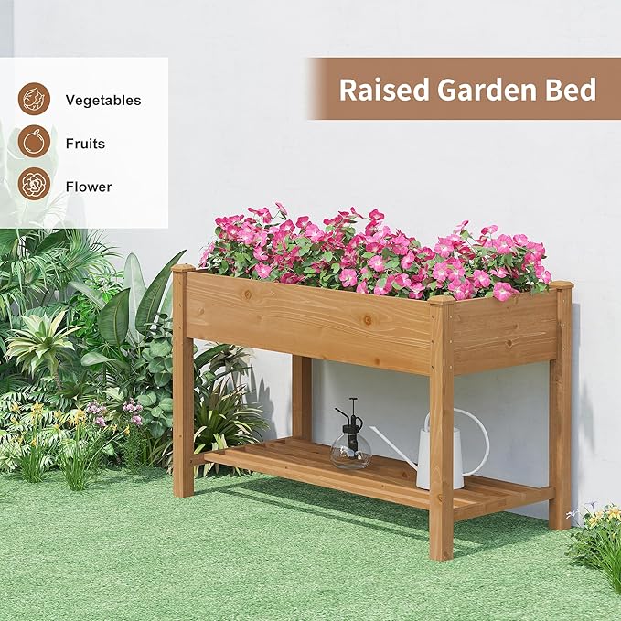 FILWH Raised Garden Bed with Legs Elevated Wooden Planter Box Stand Large Planter Stand Box for Fruits Vegetables Flowers with Divider with Bag - 48 * 24 * 30.5IN（Brown）