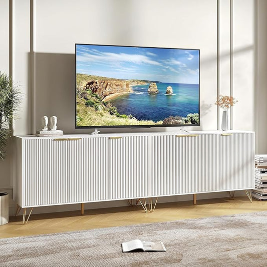 TV Stand for 90 inch TV Modern Entertainment Center Cabinet with 6 Doors Wood Media Console Storage Cabinets for Living Room Bedroom, White