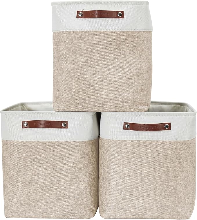 DECOMOMO Extra Large Storage Baskets, 54.5L Fabric Storage Bins for Organizing Linen Closet, Nursery (Beige & White, XXXL - 3 pack)