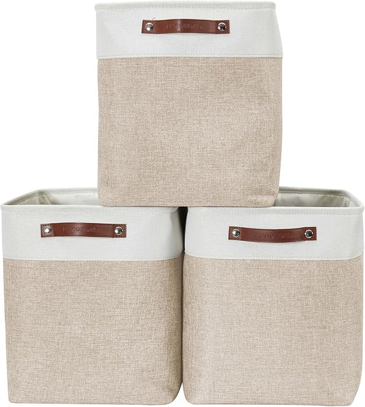 DECOMOMO Extra Large Storage Baskets, 54.5L Fabric Storage Bins for Organizing Linen Closet, Nursery (Beige & White, XXXL - 3 pack)