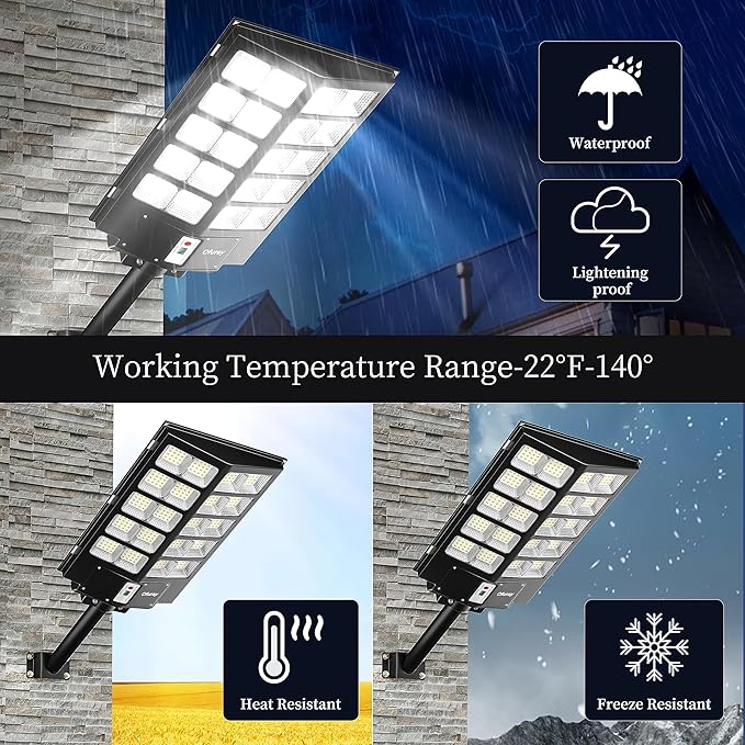Ofuray Of-5200W Solar Street Lights Outdoor, 520000LM Solar Security Flood Lights Parking Lot Lights Commercial Dusk to Dawn, IP67 6500k LED Street Light with Remote Control for Street,Court,Barn