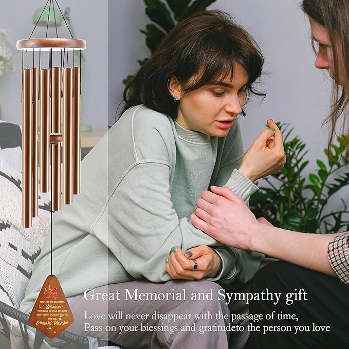 Memorial Sympathy Wind Chimes for Loss of Loved One 32'', Cardinal Wind Chimes in Memory of a Loved One, Cardinal Memorial Gifts, Bereavement Condolence Gifts,Wooden