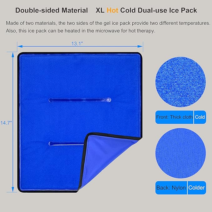 Koo-Care Extra Large Gel Ice Pack for Injuries Reusable Flexible Hot Cold Compress with Wrap for Shoulder Rotator Cuff, Back, Hip, Shin, Knee Replacement Surgery Pain Relief 13.1" x 14.7" XL Pack of 2
