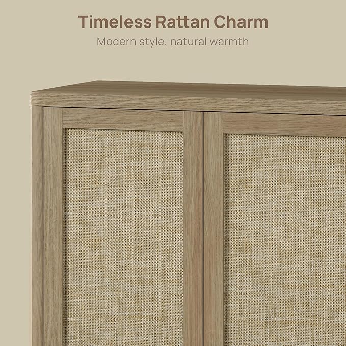 SICOTAS Rattan TV Stand for 65 70 inch TV - Large Entertainment Center TV Consoles for Living Room Bedroom, Farmhouse Television Stands with Storage Cabinet Boho Modular Media Console, Amber Oak