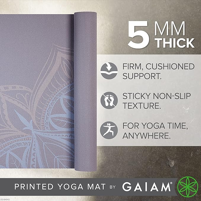 Gaiam Yoga Mat - Premium 5mm Print Thick Non Slip Exercise & Fitness Mat for All Types of Yoga, Pilates & Floor Workouts (68" x 24" x 5mm)