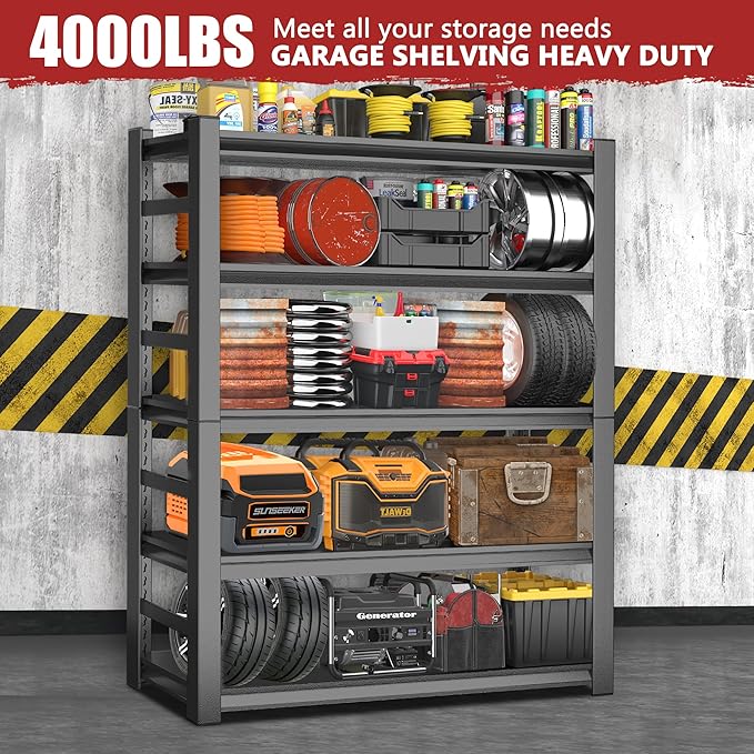 47.2" W Garage Shelving Heavy Duty Storage Shelves 5 Tier Adjustable Heavy Duty Shelving 4000LBS Metal Shelves for Garage Storage Rack Utility Rack Industrial Shelf 72" H x 47.2" W x 23.6" D