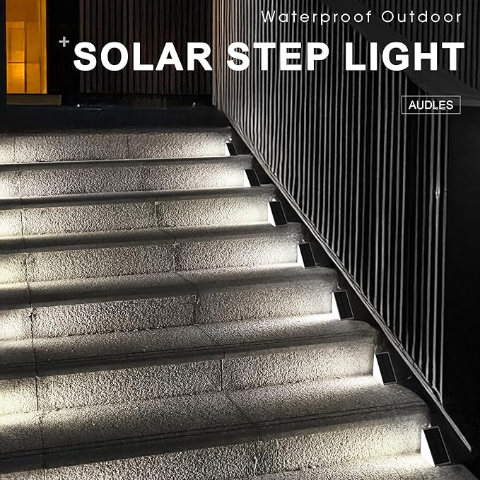 LED Solar Step Lights Waterproof Outdoor Stair Lights, Solar Deck Lights Outdoor Decor IP67 Solar Decoration Light for Yard, Patio, Garden, Walkways, Front Door, Pathway, Driveway, Porch 2PK