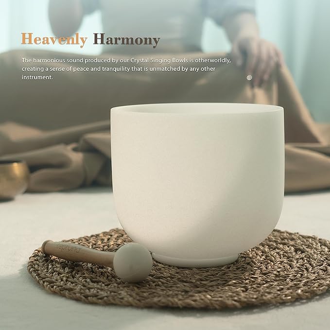 TOPFUND 10 inch G Note 440hz Quartz Crystal Singing Bowl Throat Chakra Meditation Sound Healing