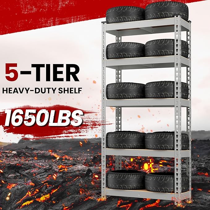 Yaheetech Storage Shelves 5 Tier Garage Shelving Heavy Duty Garage Shelves Adjustable Metal Shelving Unit Utility Rack Industrial Shelving for Warehouse Pantry Closet, 27.5"W x 12"D x 60"H, Light Gray