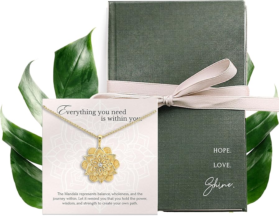 HOPE LOVE SHINE Mandala Necklace – “Everything You Need Is Within You” Engraved Pendant – Gold Spiritual Jewelry for Women, Self-Love Gift, Affirmation Necklace for Healing & Encouragement