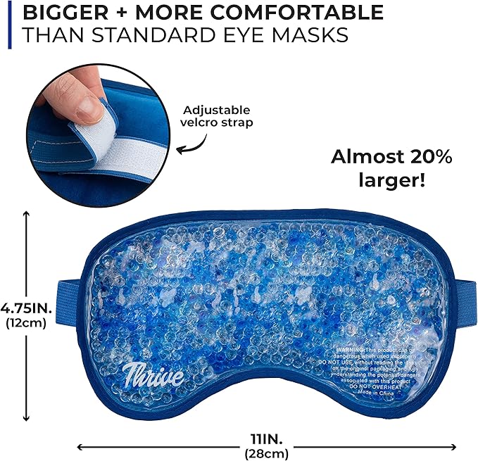 Thrive Gel Bead Eye Mask - Heat & Cold Therapy for Migraine Relief, Cold Compress for Facial Puffiness & Dark Circles, Reusable Sleep Mask for Eye Care, Azure
