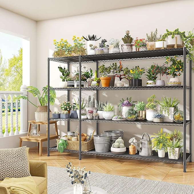 52.4W Storage Shelves Wire Shelving Unit, 4 Tier Metal Shelving Rack Load 1120LBS,Adjustable Pantry Shelves Heavy Duty Garage Shelving,52.4Wx13.8Dx59H,2PCS