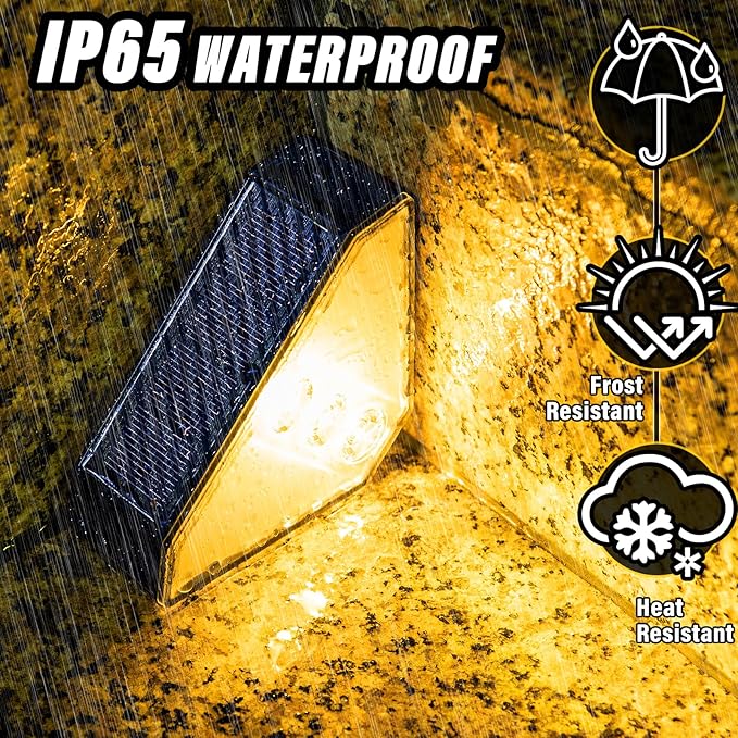 ROSHWEY Solar Stair Lights Outdoor Waterproof, 16 Pack Step Lights for Outside, Triangle Solar Powered Step Light for Deck, Front Porch, Backyard, Patio Decor, Warm White