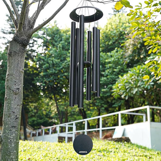 Wind Chimes for Outside Memorial – 45“ Large Outdoor Sympathy Windchime Tuned to C, Deep Tone, Gift for Mom Dad, Garden Decor with Blessing Card, Black