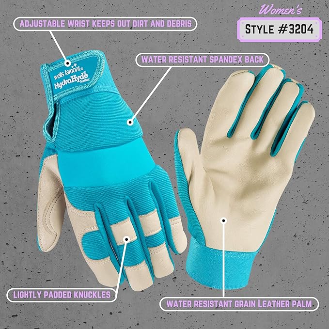 Wells Lamont Women's Hybrid Work/Gardening Gloves | Water-Resistant HydraHyde Leather | Large (3204L)