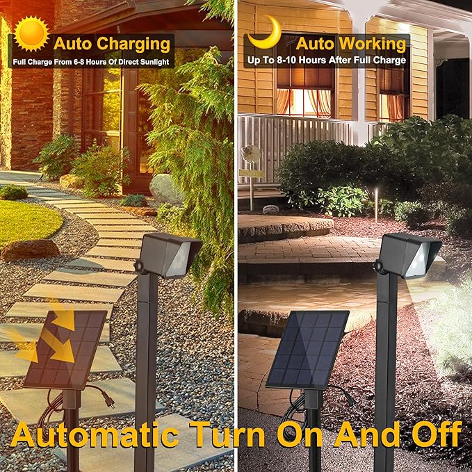 Solar Spot Light Landscape Lighting - 3 Pack of Outdoor Landscaping Light, 500 Lumen Garden or Accent Lighting for House or Trees, Dual Beam Angle, and 3 Light Colors,10ft Cable and Remote Solar Panel