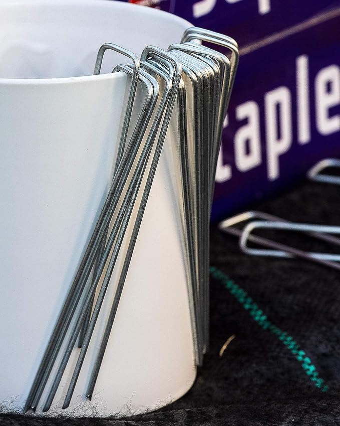 Ashman Galvanized Garden Stakes Landscape Staples and Fence Stake (50 Garden Staples - Heavy Duty & Anti Rust Galvanized)