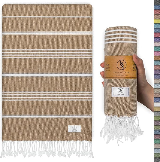 Boho Beach Towel Quick Dry & Absorbent Oversized (39" x 71") - Compact, Versatile and Functional as Camping, Picnic, Beach Blanket, Yoga, Pool, Gym Towels - Latte