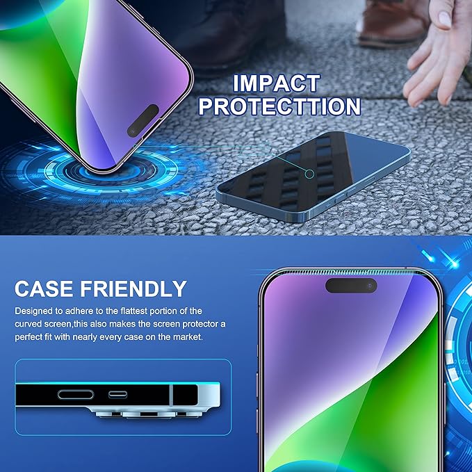 ImpactStrong Shatterproof Tempered Glass Screen Protector for iPhone 14 Pro [Easy Installation Frame] [Bubble Free] [9H Hardness] [Full Coverage] Case Friendly, 6.1 Inch - (3-Pack)