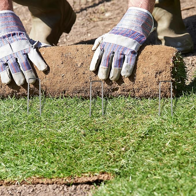 Finderomend 100 Pack Landscape Staples, 8" 11 Gauge Galvanized Steel Garden Stakes,Landscape Pins Turf Staples for Securing Weed Barrier Artificial Grass