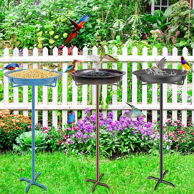 Metal Bird Bath for Outside Garden Birdbath Bowl, 36.2" Height Freestanding Bird Feeders for Outdoors with 4 Prongs Base Stake, Standing Birdfeeders for Yard Lawn Decor (Retro Copper)