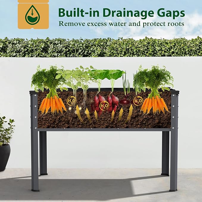 MUPATER Galvanized Steel Raised Garden Bed with Legs, 47.8" L x 23.5" W x 31.9" H Large Metal Elevated Raised Planter Box with Detachable Black Liner for Backyard, Patio, Balcony, Gray