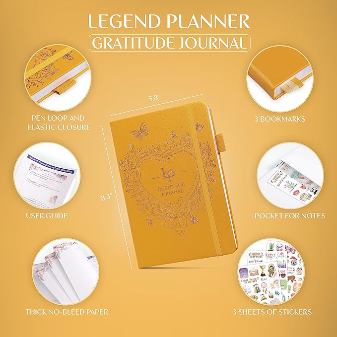 Legend Gratitude Journal – Guided Daily Journal to Foster Positivity & Happiness – Grateful Notebook to Write In – Inspirational Affirmation & Thankful Notebook – Hardcover (Amber Yellow)