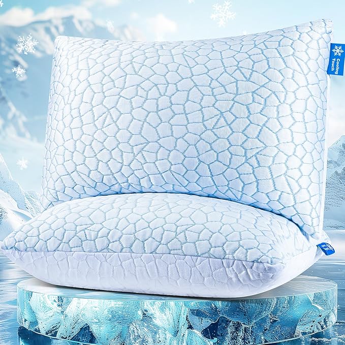 QUTOOL Shredded Memory Foam Pillows King Size Set of 2, Cooling Pillows for Sleeping, Adjustable Bed Pillow for Side Back Stomach Sleepers, Soft Supportive Pillow with Removable Washable Cover