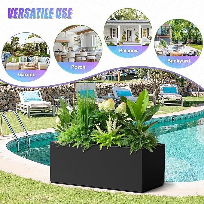 Tall Metal Planter, 15" W×16.3" H Large Rectangular Planter Box for Outdoor or Indoor, All-Weather Durable Plant Box with Drainage Holes & Removable Shelf for Patio, Porch, Garden, Trees, Flowers