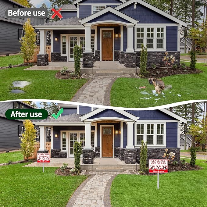 (2 Pack) Keep Off Grass Sign, Stay Off Grass Signs for Yard, 8x28 Heavy Duty Aluminum Keep Off Grass Signs - Weather Resistant and Easy to Install with Long Stake (Red)