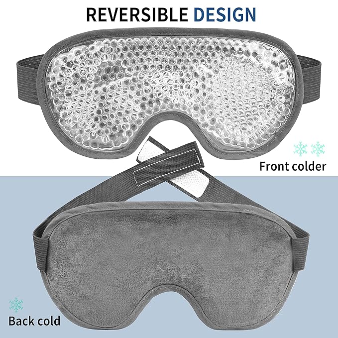 Cooling Eye Mask with Gel Bead, Reusable Cold Compress Ice Pack Sleeping Eye Cooling Pads for After Eyelid Surgery, Puffiness, Puffy Eyes, Headache, Migraine Relief(Grey)