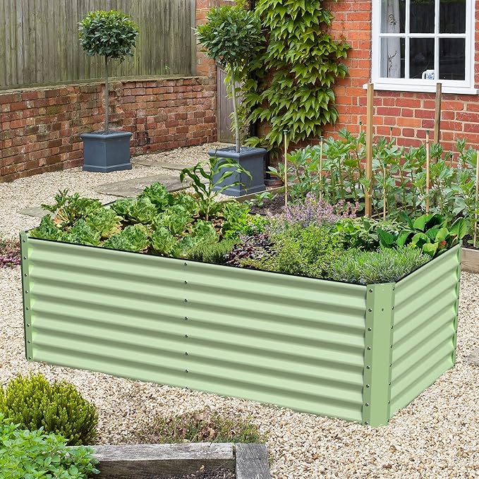 Galvanized Raised Garden Bed Box 24" Tall Beds for Gardening Planter Outdoor Garden Boxes Raised Metal Beds for Vegetables 72"X36"X24", Sage Green