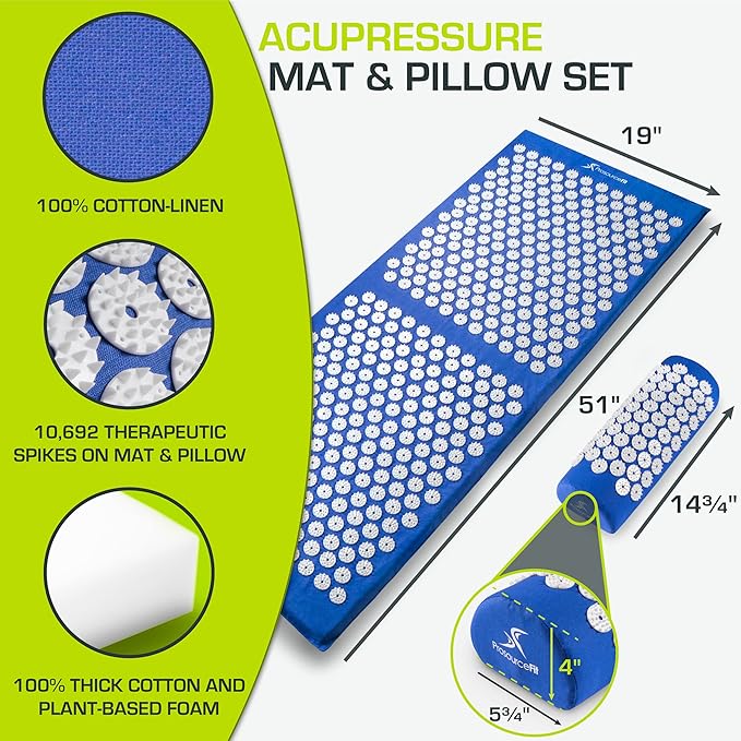ProsourceFit Acupressure Mat and Pillow Set for Back/Neck Pain Relief and Muscle Relaxation
