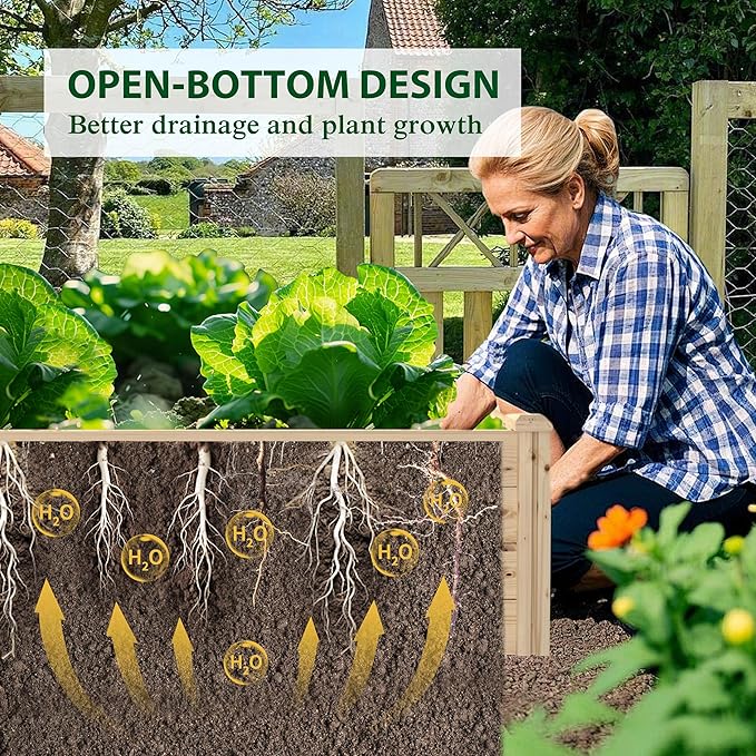 8x4x1.25 FT Outdoor Wooden Raised Garden Bed, Elevated Planter Garden Box Stand Garden Bed Planter for Vegetables, Flowers, Herbs, Ideal for Outdoor Gardening with Open Base, Natural