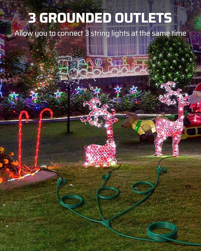 DEWENWILS Outdoor Extension Cord 1 to 3 Splitter, Total 52FT, 13A 125V 1625W 16/3C SJTW Extension Cord Outdoor, Heavy Duty Extension Cord for Holiday Decorations, Outdoor String Light, ETL