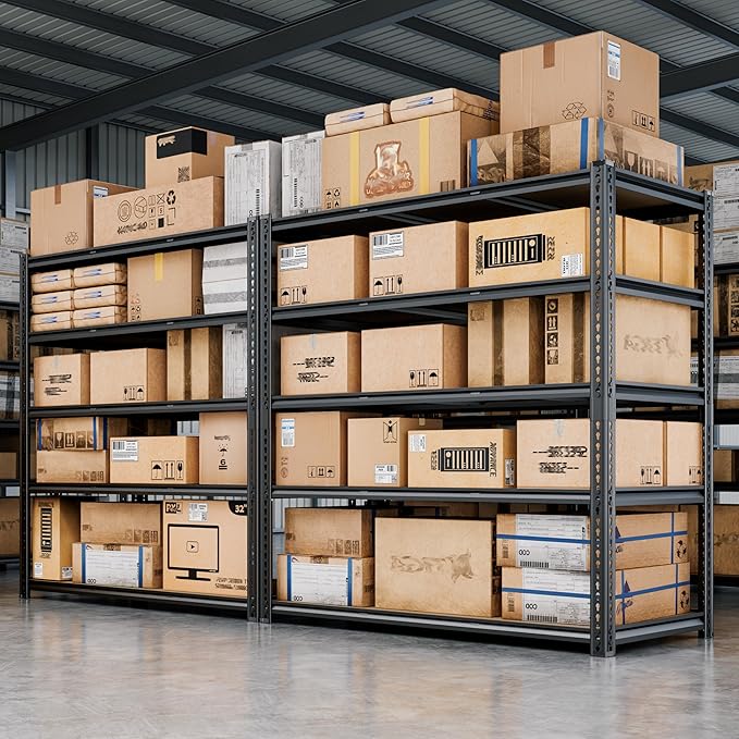 48"W Garage Shelving, 3050LBS Storage Shelves heavy duty, 5 Tier Metal Shelving Unit Adjustable Garage Shelves Heavy Duty Shelving for Warehouse,Commercial, Kitchen, 48" W × 24" D × 72" H, Black，2PCS