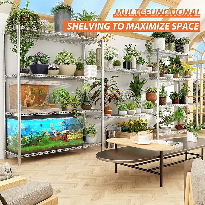 Storage Shelves Heavy Duty, 4 PCS 48" L x 20" W x 72" H Garage Wire Shelving Unit Loads 2000LBS, 5-Tier Adjustable Metal Industrial Utility Shelf Rack for Kitchen, Laundry Room, Warehouse, Basement