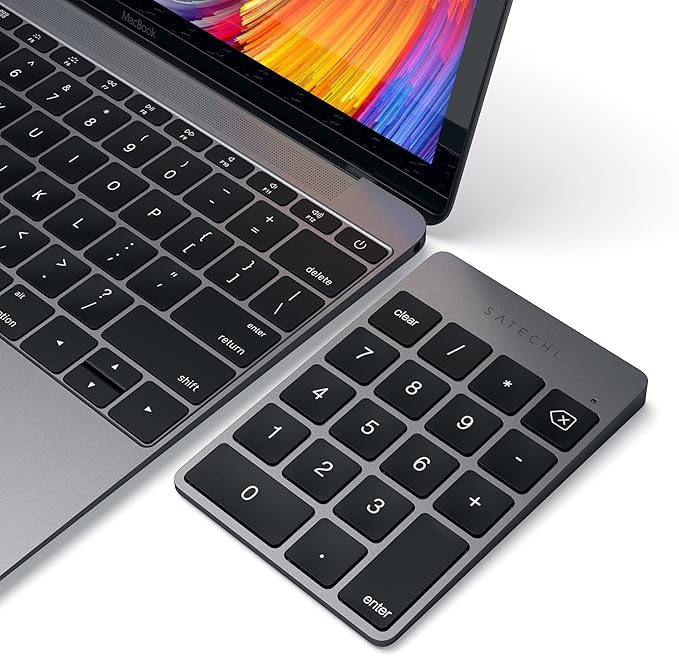 Satechi Slim Aluminum Bluetooth Keypad, Wireless Number Pad with 18 Keys, Micro USB Rechargeable Numpad, External Number Pad for MacBook Air/Pro M4, iPad Air/Pro M4/M3, iMac, PC - Space Gray