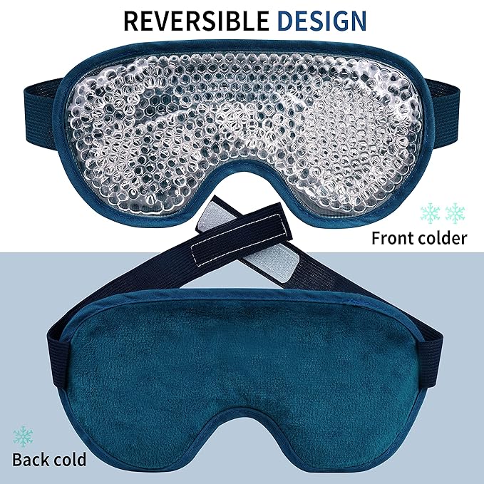 Cooling Eye Mask with Gel Bead, Reusable Cold Compress Ice Pack Sleeping Eye Cooling Pads for After Eyelid Surgery, Puffiness, Puffy Eyes, Headache, Migraine Relief(Navy Blue)