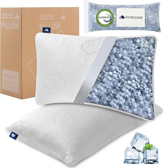 Cooling Memory Foam Pillows Deep Sleep Bed Pillow & Washable Cover Cooling Pillow for Neck Pillow for Shoulder & Back & Side Rectangular White-Cooling++ (Queen+Extra Fill) Pack of 2