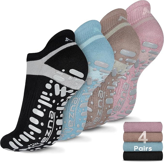 Muezna Non Slip Yoga Socks for Women, Anti-Skid Pilates, Barre, Hospital Socks with Grips, Size 5-10