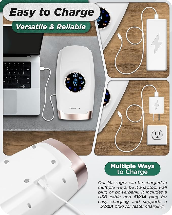 Lunix LX7 Electric Hand Massager with Heat and Compression, Pressure Point Therapy for Arthritis, Pain Relief and Carpal Tunnel, with Hand Warmer, White