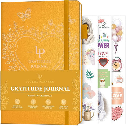 Legend Gratitude Journal – Guided Daily Journal to Foster Positivity & Happiness – Grateful Notebook to Write In – Inspirational Affirmation & Thankful Notebook – Hardcover (Amber Yellow)